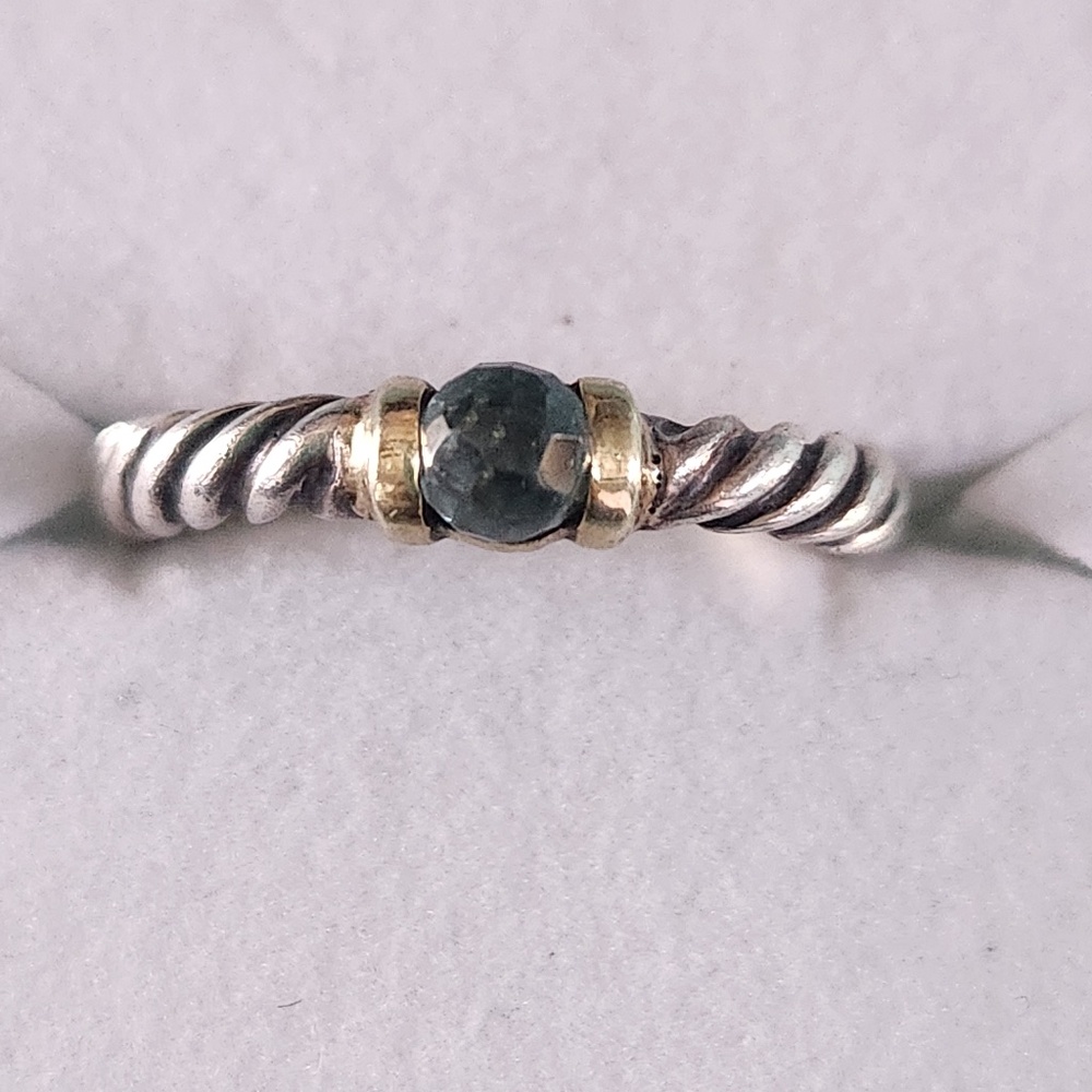 David Yurman Sterling Silver, Gold, Topaz, Metro Cable Ring, size 5.75, preloved